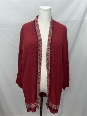 Embroidered Open-Front Cardigan in Desert Red Orange